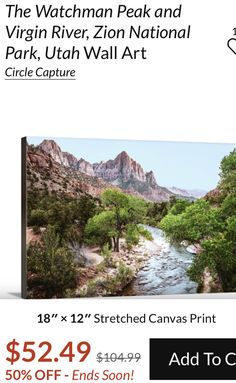 an advertisement for the waterman peak and virgin river national park, utah wall art