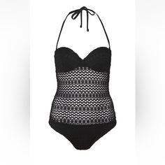 Brand: Topshop Style: Crochet One Piece Swimsuit Color: Black Retail Price: $58 Material: Nylon Blend Condition: Nwt Top Has Padding. Notes: Perfect For A Summer Pool Party! Measurements Labeled A Size 4 Lace Swimwear For Party, Fitted Lace Party Swimwear, Fitted Crochet Swimwear For Parties, Crochet Fitted Swimwear For Party, Black Bodysuit With Built-in Bra For Pool, Crochet One Piece Swimsuit, Black Beachwear One-piece For Poolside, Black Bra-friendly Halter Top For Poolside, Underwire One Piece