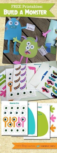 the free printable build a monster activity pack is shown with pictures and instructions to make it