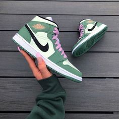 Unlock a unique look with the Green Black Custom Air Jordan 1s. Crafted with premium materials and a classic silhouette, these shoes offer a stylish combination of contrasting colors. Durable and comfortable, these sneakers are the perfect choice for when you want to stand out.

The perfect gift for friends, family, that special someone, or yourself ✨
- Exactly as shown in the pictures.
- Brand New & Authentic. 💯 
- Hand Painted with attention to detail. 👨‍🎨 
- Waterproof and Flexible. ❤️ 
- Unisex model. Please refer to the Size Chart.
- Free Worldwide Shipping. ✈︎ Обувь Air Jordan, Wmns Air Jordan 1, Air Jordan 1s, Air Jordan 1 Mid Se, Green Shop, All Nike Shoes, Xmas List, Jordan 1s, Cute Nike Shoes