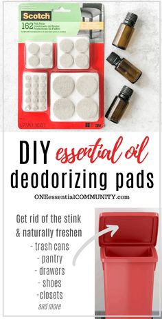 DIY essential oil deodorizing pads, gets rid of stinky smells and odors, fresh scent of essential oils for trash cans, closets, shoes, shoe bins, kids rooms, bedrooms, pantry, drawers, all deodorized using essential oils. Homemade DIY essential oil recipe, Young Living, doTERRA, Plant Therapy. Diy Essential Oil Recipes, Diy Essentials, Deodorizing, Essential Oil Diffuser Blends, Young Living Oils, Doterra Oils, Cleaning Recipes, Diy Essential Oils