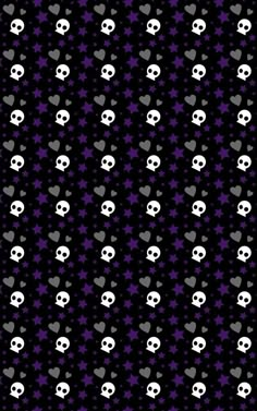 skulls and hearts on black fabric with purple stars in the background, seamless pattern