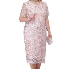 Mqtime Women Short Sleeve Elegant Lace Plus Size Dress Ladies Round Neck Peplum Dresses For Women Wedding Party Dress Gowns Outfit Party Dress Gowns, Lace Plus Size Dress, Dresses For Women Wedding, Peplum Dresses, Flower Midi Dress, Vestido Plus Size, Lantern Sleeve Dress, Fitted Midi Dress, Chiffon Dress Long