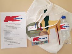 the contents of a water bottle and bag are shown