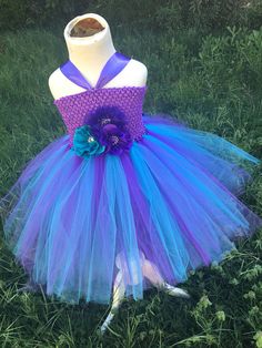 Purple and Turquoise Tulle dress, flower girl, dress up Blue Princess Dress With Tulle Skirt For Wedding, Purple Tulle Tutu Dress For Pageant, Cute Blue Princess Dress For Pageants, Cute Blue Princess Dress For Pageant, Blue Tulle Tutu Dress For Pageant, Cute Purple Tulle Fairy Dress, Purple Tulle Tutu Dress For Birthday, Purple Tulle Fairy Dress For Wedding, Blue Tulle Fairy Dress For Dress-up