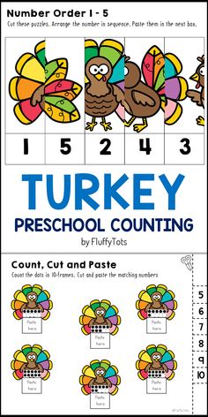 a turkey preschool counting game with numbers 1 - 5 on the front and an image of a