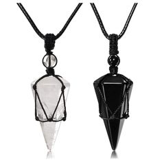 PRICES MAY VARY. COUPLE CRYSTAL NECKLACE: Package includes 2 PCS healing crystal hexagonal pendant necklaces. The necklaces are made of natural crystal stone, with durable adjustable black cord. Simple design and high polish, very suitable for couples to wear every day. HEXAGONAL PENDULUM DESIGN: The necklaces can be used as dowsing pendulum for witchcraft and divination. This pendulum deisgn can be used energetically to provide a yes or no answer to questions you may have. Also it can be used a Women Protection, Valentines Birthday, Beautiful Pendant Necklace, Natural Gemstone Necklace, Healing Stones Necklace, Couple Necklaces, Quartz Jewelry, Valentines Necklace, Stone Pendant Necklace