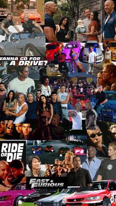 the collage shows people and cars in different colors, from black to white with text that reads wanna get for a drive? ride or die