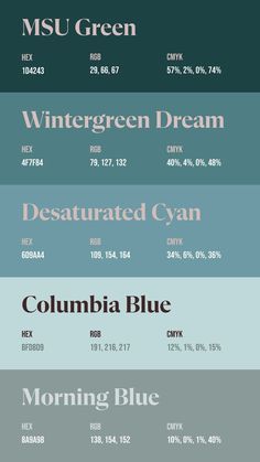 the different font styles and colors are shown in this graphic design style, including blue, green