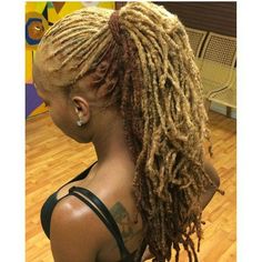 Locs With Blonde Patch, Ponytail Locs, Golden Locs, Loc Ponytail, Blonde Locs, Blonde Dreadlocks, Blonde Dreads, Beautiful Locs