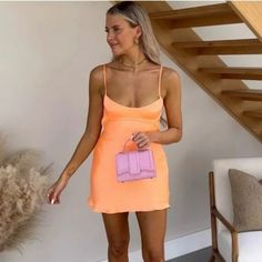 New With Tag Blogger’sfav Orange Hoco Dress, Short Orange Dress, Zara Printed Dress, Zara Midi Dress, Zara Maxi Dress, Orange Mini Dress, Skort Dress, Orange Satin, Cut Out Dress