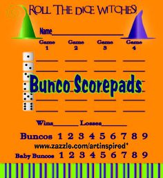 an orange background with numbers and dices for the game buno scorepads