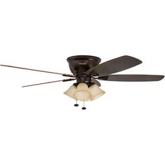 a ceiling fan with two lights on it