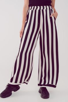 Q2 Pants & Trousers Satin Wide Leg Stripe Pants in Black Trousers Women Wide Leg, Stripe Pants, High Neck Top, Trouser Pants Women, Online Fashion Boutique, Wide Waistband, Striped Pants, Black Media, Wide Leg Trousers