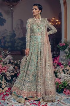 PERLE DÉLICATE High Value IshDeena Luxury Kundan Gown With Intricate Embroidery, Luxury Multicolor Embroidered Gown For Eid, Luxury Glamorous Embellished Anarkali Set, Luxury Elegant Anarkali Set With Sequins, Maxi Frocks, Net Gowns, Raw Silk Lehenga, Lehenga Gown, Frock Dress