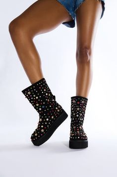 AZALEA WANG EMBELLISHED RHINESTONE BOOTIE IN BLACK Winter Embellished Boots With Round Toe, Winter Embellished Round Toe Boots, Trendy Embellished Winter Boots, Trendy Winter Boots With Rhinestone Rivets, Trendy Rhinestoned Winter Boots, Trendy Rhinestone Winter Boots, Trendy Winter Boots With Rhinestones, Embellished Ankle Boots For Winter, Winter Embellished Ankle Boots