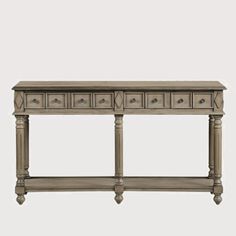 an antique style console table with drawers on one side and three drawers on the other