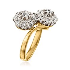 Ross-Simons - C. 1950 Vintage .60ct t. w. Diamond Cluster Bypass Ring in 18kt Two-Tone Gold. Size 7. C. 1950. Joining our Estate collection from the Retro era, this timeless ring would make a wonderful addition to any wardrobe. The bypass-style design presents two shimmering clusters of .60 ct. t. w. Rose-cut diamonds, set in 18kt white gold, on a glossy band of 18kt yellow gold. 5/8" wide. Diamond cluster bypass ring. Exclusive, one-of-a-kind Estate Jewelry. Diamond birthstones are the perfect Estate Yellow Gold Rings For Anniversary, Vintage Yellow Gold Bypass Ring For Wedding, Vintage Yellow Gold Bypass Ring For Anniversary, Retro Era, Timeless Ring, 1950 Vintage, April Birthday, Diamond Birthstone, Bypass Ring