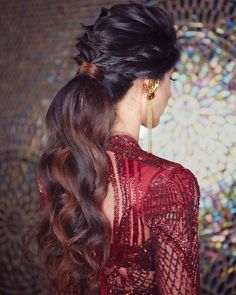 Reception Hairstyles, Hairstyles For Gowns, Hair Style On Saree, Stylish Ponytail, Pony Hairstyles, Engagement Hairstyles, Traditional Hairstyle, Groom Photography, Bridal Hair Buns