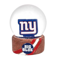 a snow globe with the new york giants logo on it and a red white and blue ball