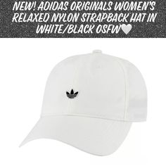 New Adidas Originals Women’s Relaxed Nylon Strapback Hat In White/Black Osfw Condition Is New With Tags!! Women’s Size Hat/One Size Fits Most From Adidas About Item, “Make The Adidas Originals Women’s Relaxed Nylon Strapback Hat Your Go-To Cap For Outdoor Workouts. Designed With Subtle Trefoil Branding, This Cap Features A Relaxed, Six-Panel Construction For Total Comfort. A Curved Brim Lends Coverage, While An Adjustable Back Closure Unlocks Control Of Fit. Top Off Your Look With The Adidas Originals Relaxed Nylon Strapback Hat.” Features: Adjustable Hat 6-Panel Construction With Relaxed Fit Medium Precurved Brim Metal Back Slider For Adjustability Felt Trefoil Branding One Si Cheap Black Adidas Hat, Adidas Casual Six-panel Baseball Cap, Adidas Curved Bill Baseball Cap For Streetwear, White Adidas Sporty Baseball Cap, Adidas White Baseball Cap For Streetwear, Adidas White Curved Brim Hat, Adjustable White Adidas Hat, Adidas Baseball Cap For Spring Streetwear, Adidas Bucket Hat