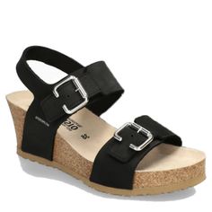 This lightweight ladies� sandal is a must for a relaxed summer. The SOFT-AIR cork sole minimises impact for a gentle, effortless walk. The AIR-RELAX technology respects the anatomy of the foot to prevent fallen arches. The adjustable adhesive straps, with decorative buckles, ensure perfect comfort and an exceptional fit.The Mephisto� Lissandra wedge sandal goes to the extreme when offering summery style and luxurious comfort!Metallic or patent leather upper. Luxury Black Wedge Sandals For Women, Luxury Metallic Patent Leather Sandals, Luxury Patent Leather Wedge Sandals, Luxury Black Leather Wedge Sandals, Luxury Leather Sole Wedge Sandals For Summer, Luxury Summer Wedge Sandals With Leather Sole, Fallen Arches, Soft Air, Wedge Sandal