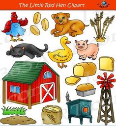 the little red hen clipart set includes farm animals, barnyards and chickens