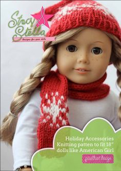 the doll is wearing a red hat and scarf