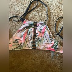 High Neck, Very Flattering Pads Not Included Never Worn Pink Triangle Top For Vacation, Pink Triangle Top For Beach Season, Tropical Triangle Top For Spring, Pink Triangle Top For Beach, Victoria's Secret Halter Neck Swimwear For Beachwear, Victoria's Secret Halter Neck Swimwear, Victoria's Secret Swimwear With Built-in Bra For Spring, Bathing Suit Top, Victoria Secret Swim