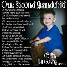 a young boy sitting on top of a wooden chair next to a quote from the book our second grandchild