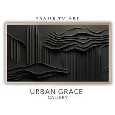 the urban grace gallery frame tv art is shown in black and gold, with an abstract landscape