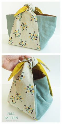 two pictures showing how to fold an origami pouch