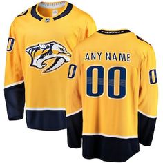 nashville predators hockey jersey with any name or number on the front and bottom, in yellow