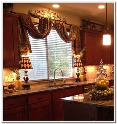 an image of a kitchen setting with lights on the window sill and counter tops