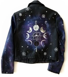 Moon Phase Wedding, Hand Painted Leather Jacket, Painted Leather Jacket, Wedding Jackets, Painted Clothes Diy, Winter Moon, Painted Jacket, Prom Dresses 2020, Hand Painted Wedding