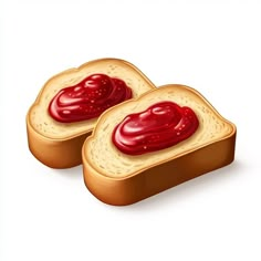 two slices of bread with red jelly on them, sitting side by side in front of each other