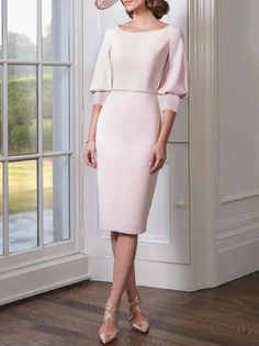 Elegant Plain Boat Neck Regular Fit Dress | stylewe Cocktail Dress Elegant, Cheap Cocktail Dresses, Cocktail Dresses Online, A Line Cocktail Dress, Three Quarter Sleeve Dresses, Elegant Midi Dresses, Dresses Formal Elegant, Mother Of Groom Dresses, Fitted Midi Dress