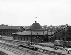 black and white photograph of an old train station