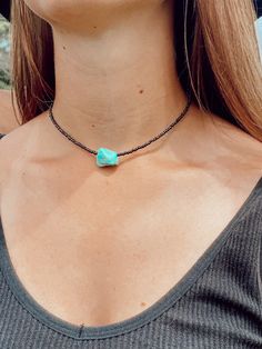 Simple with a cute teal rock Trendy Adjustable Turquoise Choker, Trendy Turquoise Choker Necklace, Casual Turquoise Beaded Necklaces For Festival, Trendy Turquoise Necklaces For Festival, Trendy Turquoise Beaded Necklaces For Gifts, Trendy Turquoise Beaded Necklace For Gift, Trendy Turquoise Necklace For Festival, Trendy Turquoise Beaded Necklaces, Casual Turquoise Jewelry With Natural Stones