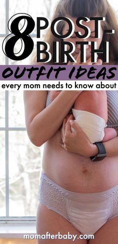 a pregnant woman with her belly wrapped around and the words 8 post birth outfit ideas every mom needs to know about