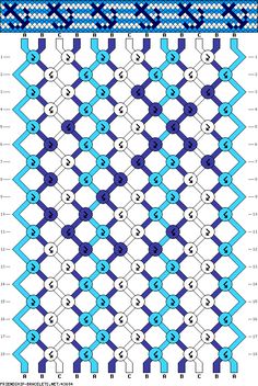 the pattern is shown in blue and white, with numbers on each side of it