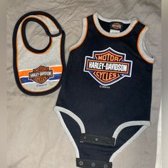 Bib Tank Onesie Set Size 3-6 Month Brand Harley Davidson Obo Black Letter Print Onesie For Playtime, Black Cotton Onesie With Letter Print, Black Casual Onesie With Graphic Print, Casual Black Onesie For Playtime, Black Cotton Onesie For Playwear, Black Onesie With Graphic Print For Playtime, Unisex Black Cotton Onesie, Black Graphic Print Onesie For Playtime, Harley Davidson Kids