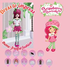 the strawberry shortcake doll is dressed in pink and has green stripes on her legs