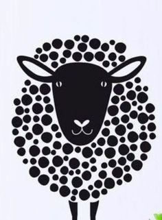 a black and white sheep with lots of dots on it's back wall decal