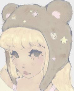 a drawing of a girl wearing a bear hat with stars on her ears and nose