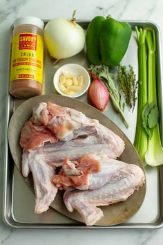 the ingredients for this dish are laid out on a tray