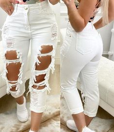 Material: Denim  Gender: Women  Item Type: Bottoms  Color: White  Size: S, M, L, XL Cheap White Ripped Jean Shorts, Ripped Jeans Women, White Ripped Jeans, Diy Clothes And Shoes, Cute Pants, Denim Chic, Jeans Material, Jeans Size Chart, Womens Clothing Stores