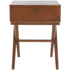 a small wooden table with two drawers on one side and an open drawer on the other