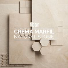 the logo for cream marfil natural stone is shown in white and beige tones