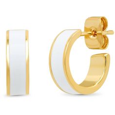 TAI Gold and Enamel Huggie Post Earrings - Style Code: TE-2118 - Gold plated brass, enamel - Small enamel huggies with gold trim - Available in Gold/Black, Gold/White - Authorized TAI Retailer - FREE Shipping on Orders over $100 - FLAT Fee of $5.00 under $100.00! Tai Jewelry, Huggie Earrings Gold, Vintage Style Earrings, Summer Necklace, Enamel Earrings, Bar Earrings, Moon Earrings, Gold Enamel, Enamel Jewelry